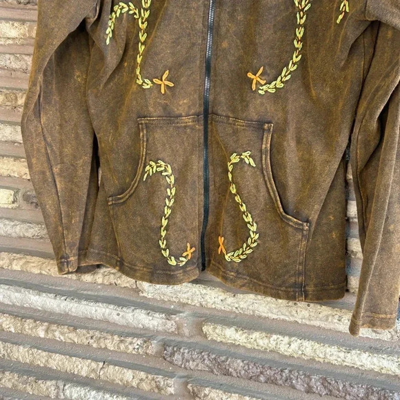 Karma Circle USA Embroidered Full Zip Hoodie Sweatshirt Made in Nepal Size M - Picture 6 of 8